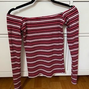 Red, white, and black stripes shirt